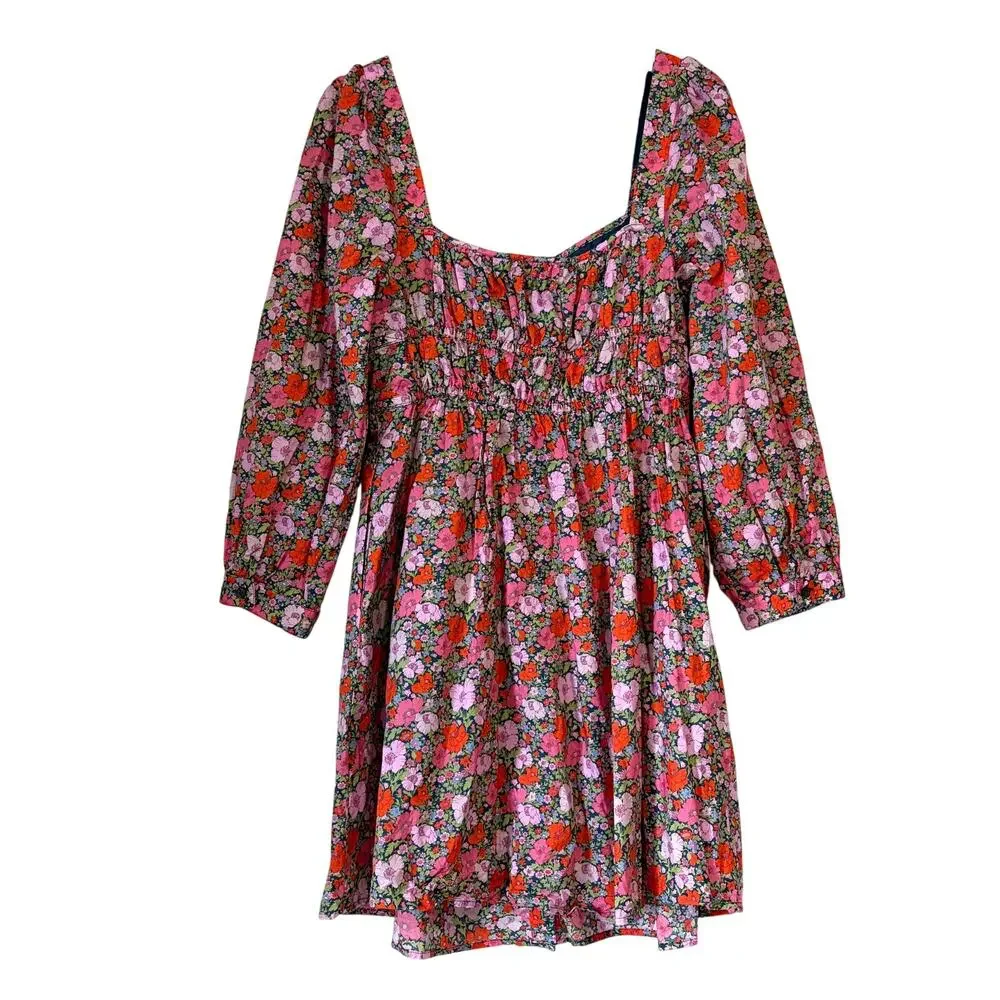 J.CREW Cinched Waist Cotton Floral Babydoll Mini Dress in Liberty Meadow Size 12